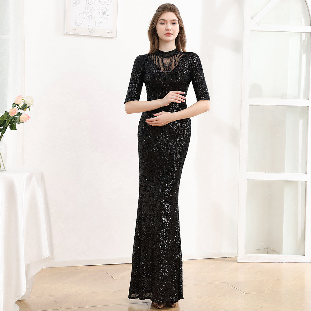 2025 Evening dress women's new high-end temperament socialite banquet host sequined long fishtail dress