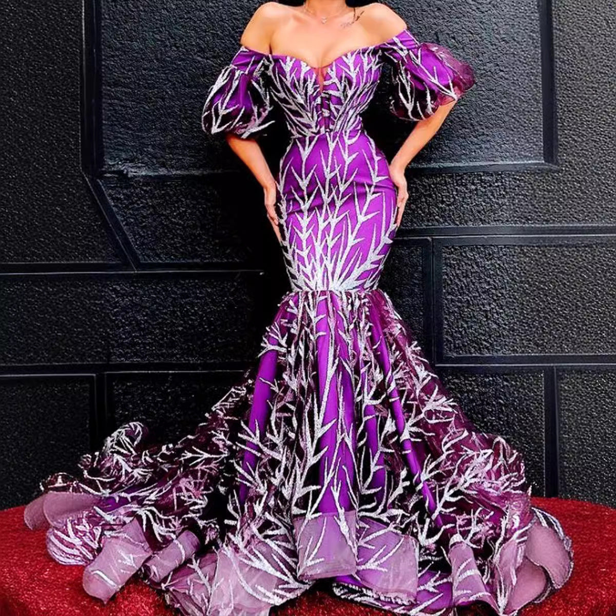 2025 new New 2025 women's clothing dress tube top gold thorn long dress splicing fishtail dress