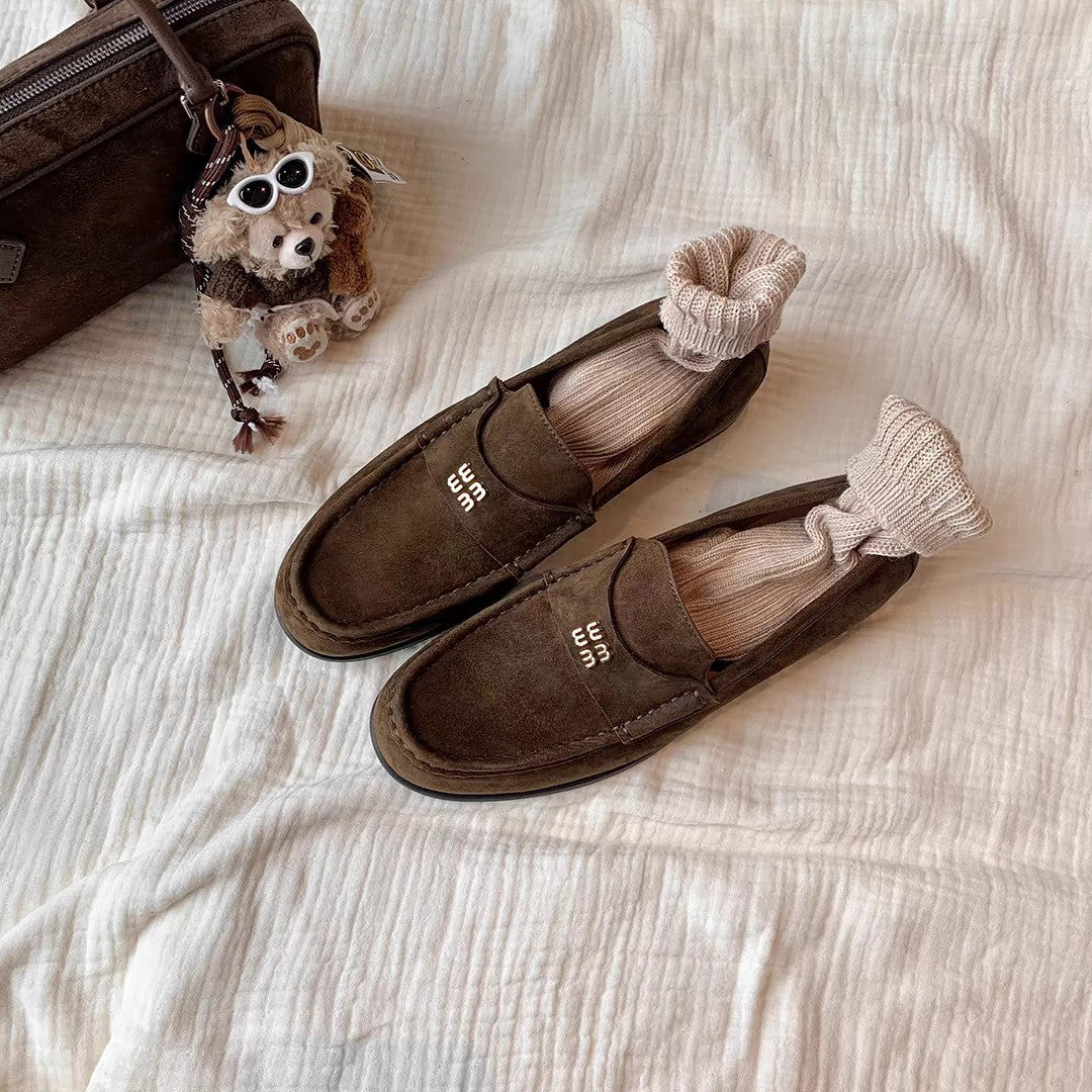 2025 Sheepskin version~ New British style retro cashmere lazy flat loafer single shoes women's commuting small leather shoes women's shoes