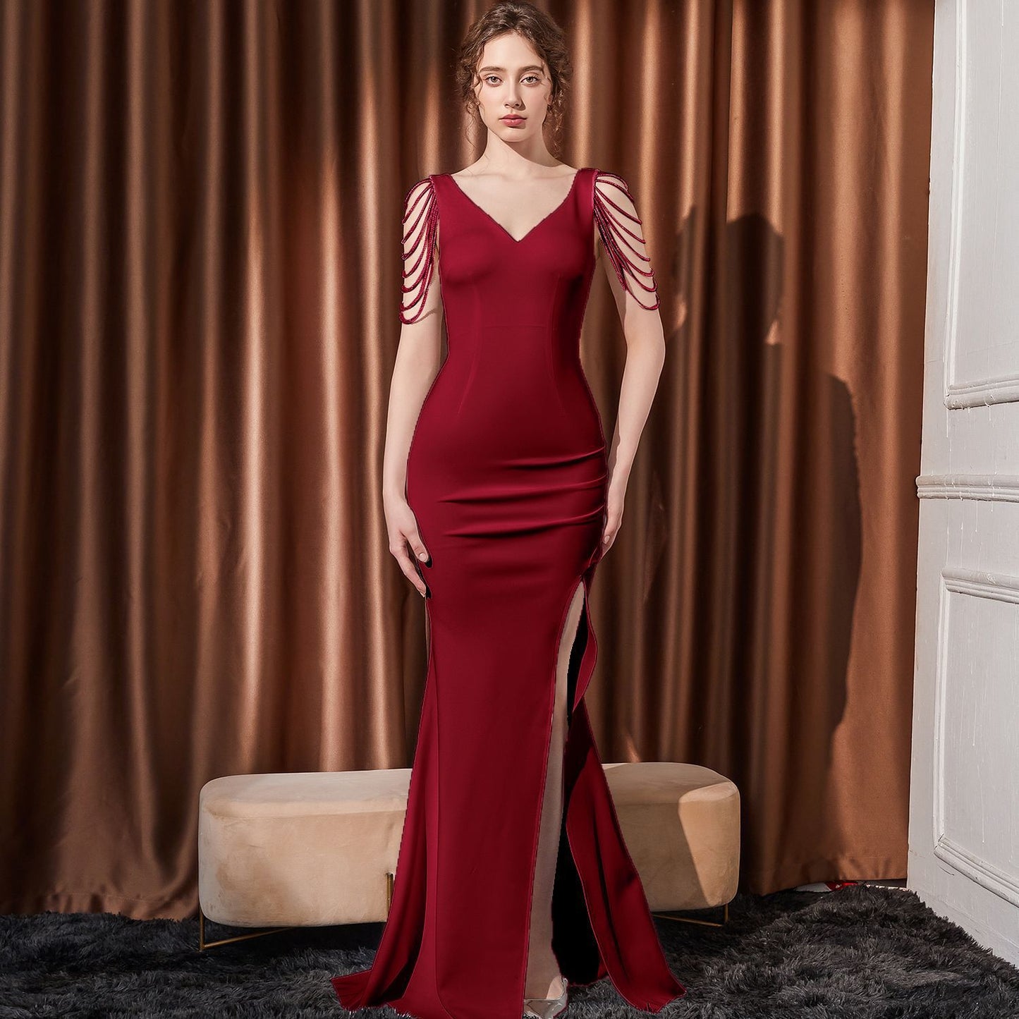 2025 Evening dress female sexy slim and thin annual meeting host party socialite niche high-end long fishtail dress