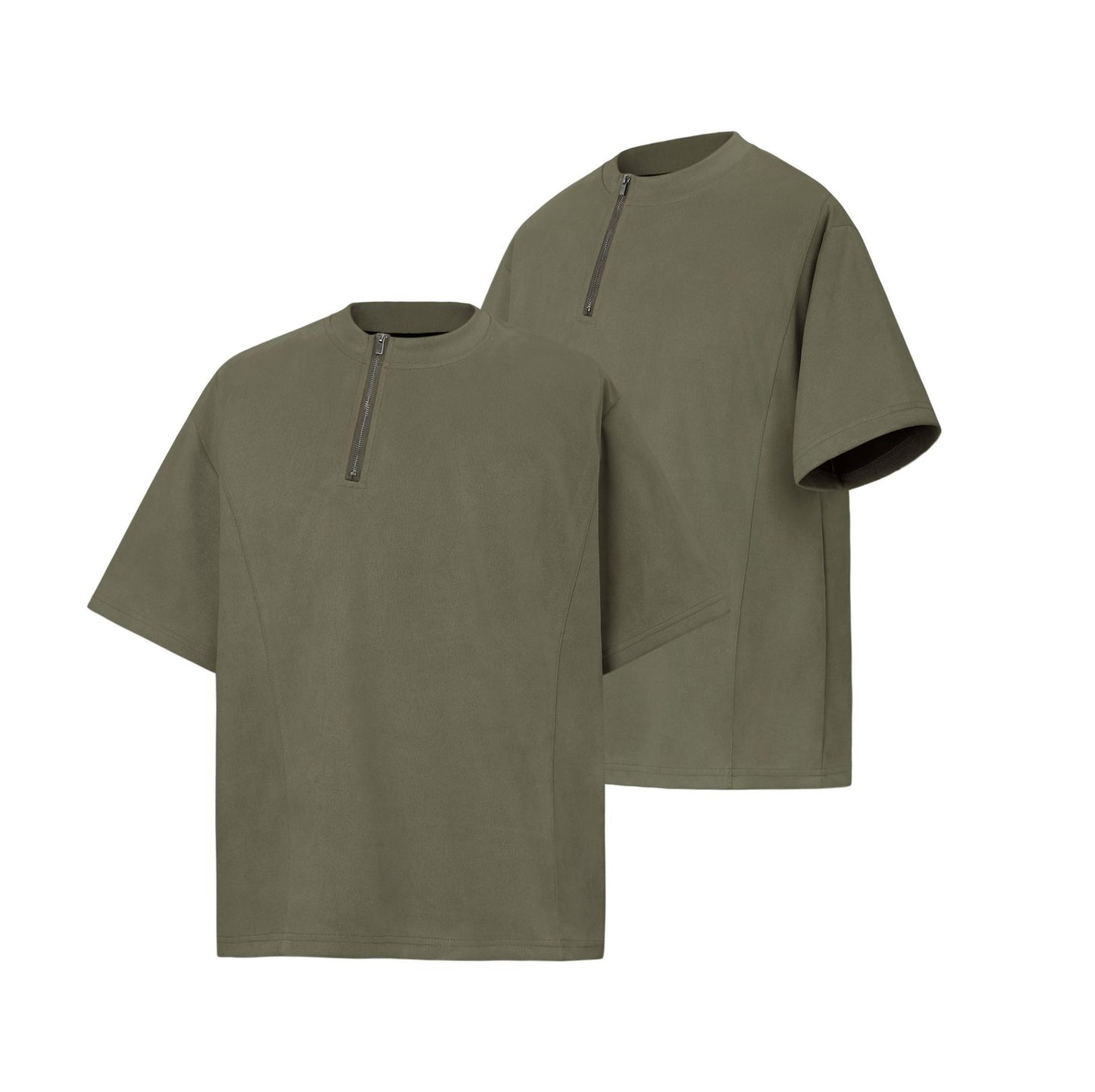 2025 8573 2025n Street 2025 Summer Irregular Zipper Design Men's Loose Suede Neutral Short Sleeve T-Shirt