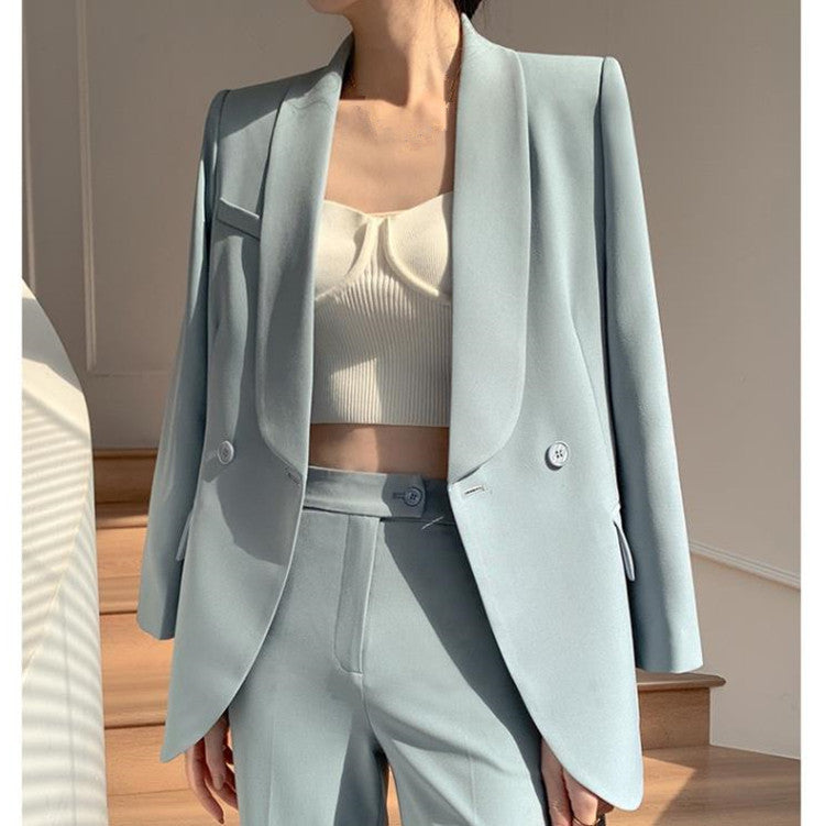 2025 Professional suit women's new design sense small suit haze blue jacket temperament suit trousers OL clothing