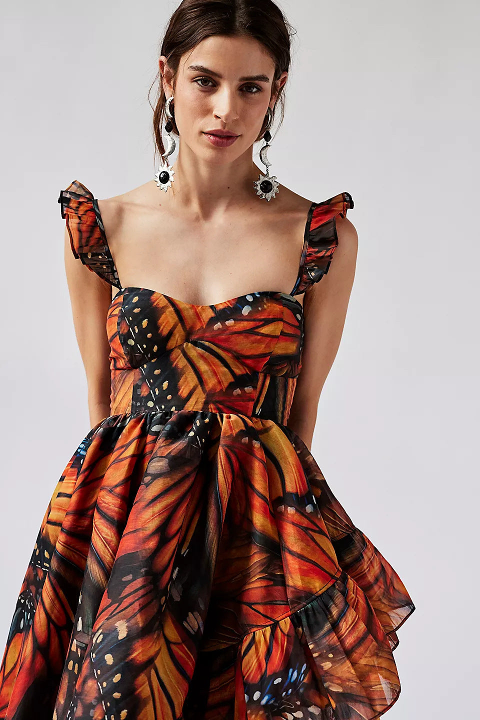 jinran pretty halloween costumes 2024 Summer Hot Sale Sling Midi Dress Digital Butterfly Print Fashion Style Large Swing Skirt Dress