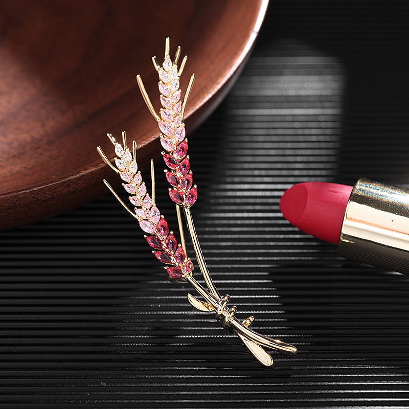 2025 Korean Internet celebrity style temperament high-end suit coat accessories fashionable color zircon corsage pin wheat ear brooch female