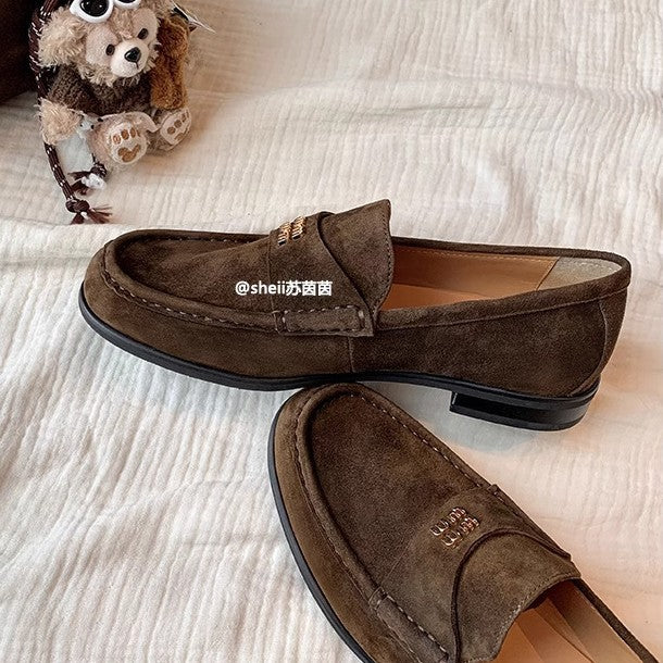 2025 Sheepskin version~ New British style retro cashmere lazy flat loafer single shoes women's commuting small leather shoes women's shoes