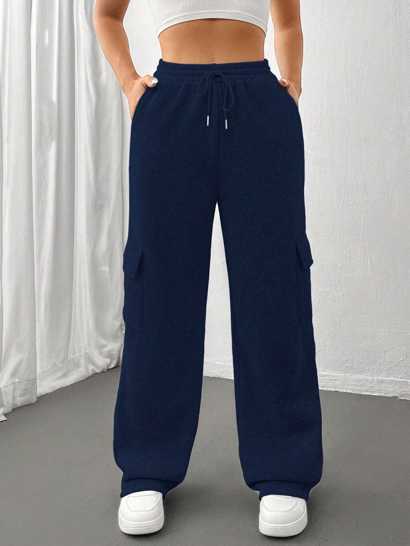 2025 autumn and winter New women's clothing new fashion side purse versatile solid color straight wide-leg sweatpants