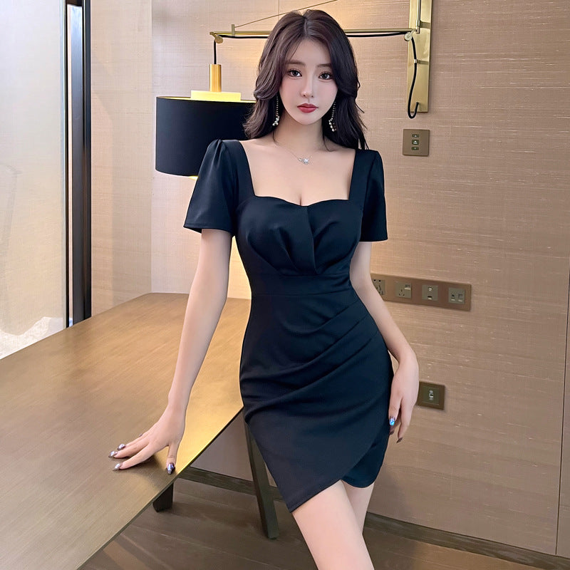 2025 Square collar professional women's clothing new sexy nightclub low chest waist thin hip skirt technician work clothes