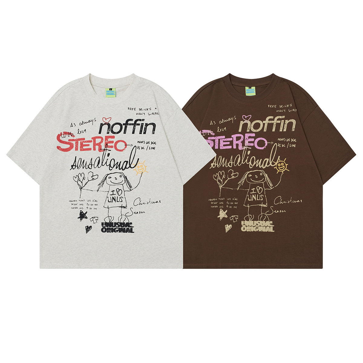 2025 T1029 2025n Street Tide 2025 Summer Couple Painting Elements Fun Cartoon Design Men's Loose Short Sleeve T-Shirt
