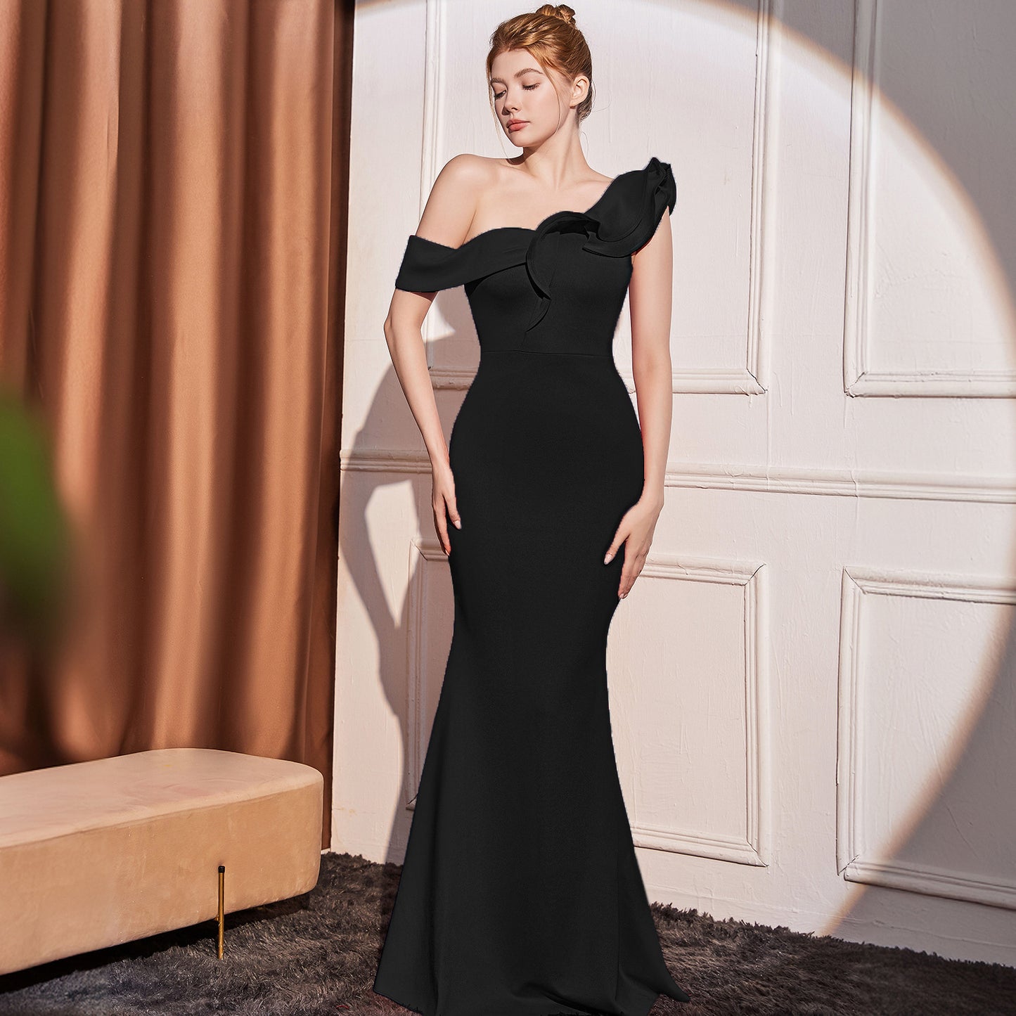 2025 Evening dress femininity elegant noble celebrity style banquet one shoulder slanted shoulder sexy slim slim long dress
