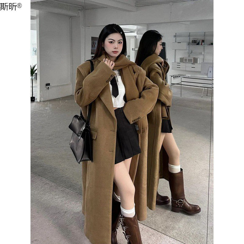 jinran dti outfits Long Woolen Coat New Autumn and Winter Korean Style Small Sense Hepburn Style Woolen Coat
