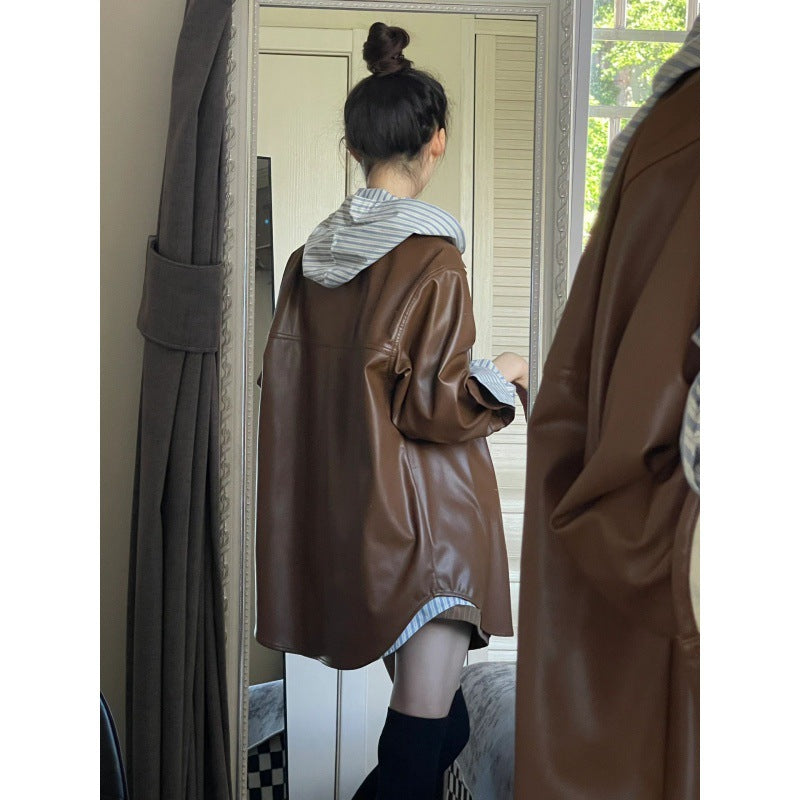 2025n retro versatile Spice Girl jacket jacket women's 2025 spring clothing high-end cool Sa style leather jacket