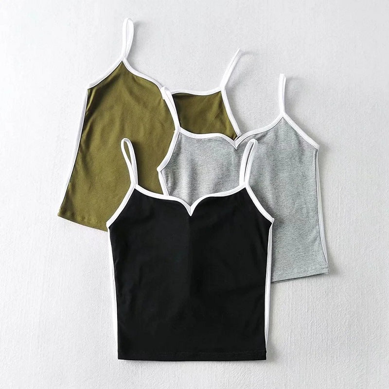 jinran dresses Kendou Blogger Hot-Selling Chicken Collar Sling 2024 Summer Edge Contrast Color Sexy Outer Wear Short Vest