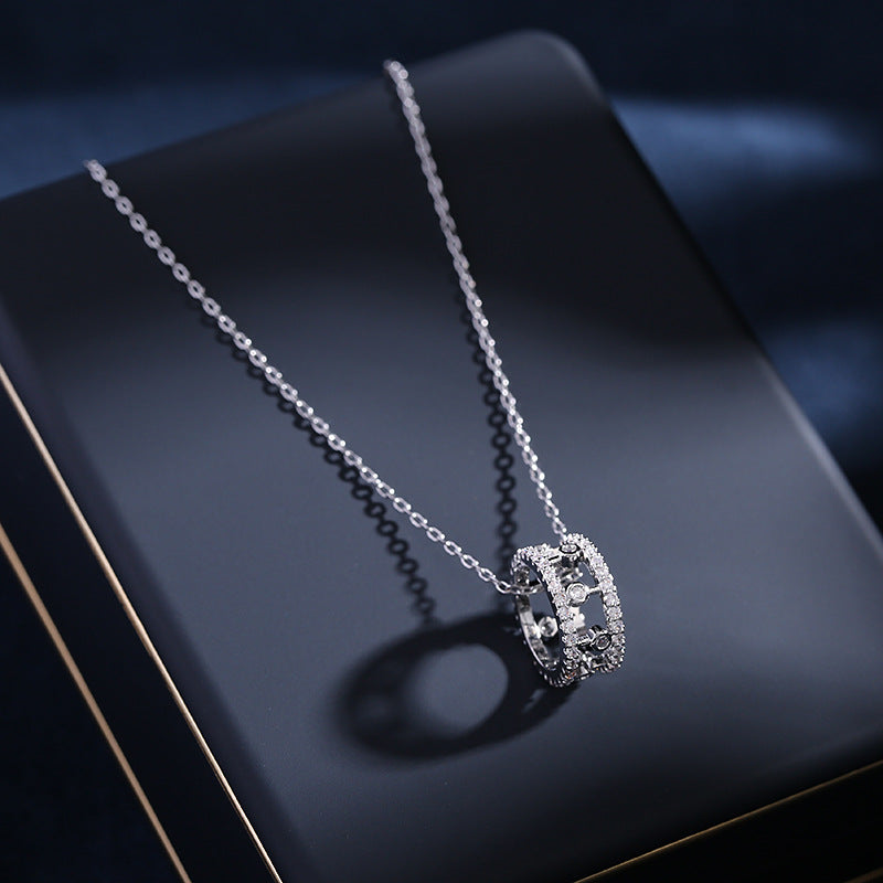 2025 Niche design high-end hollow ring clavicle chain zircon inlaid ring semi-round C-ring stud earrings jewelry set