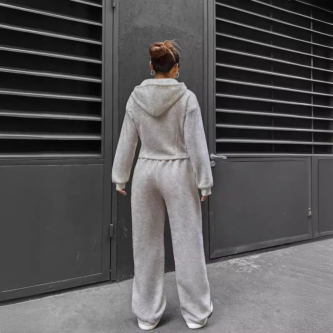 2025 spring and autumn new two-piece set New trend hooded cardigan slim casual two-piece suit women