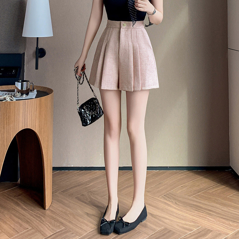 2025 Xiaoxiangfeng shorts women's spring and summer new thin A-word short skirt pants high waist pleated skirt pants Popular trade tide