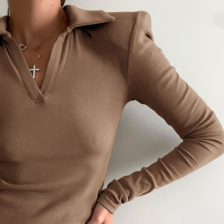 2025 knitted women's clothing autumn new shoulder padded thin niche long-sleeved hip-wrapped dress