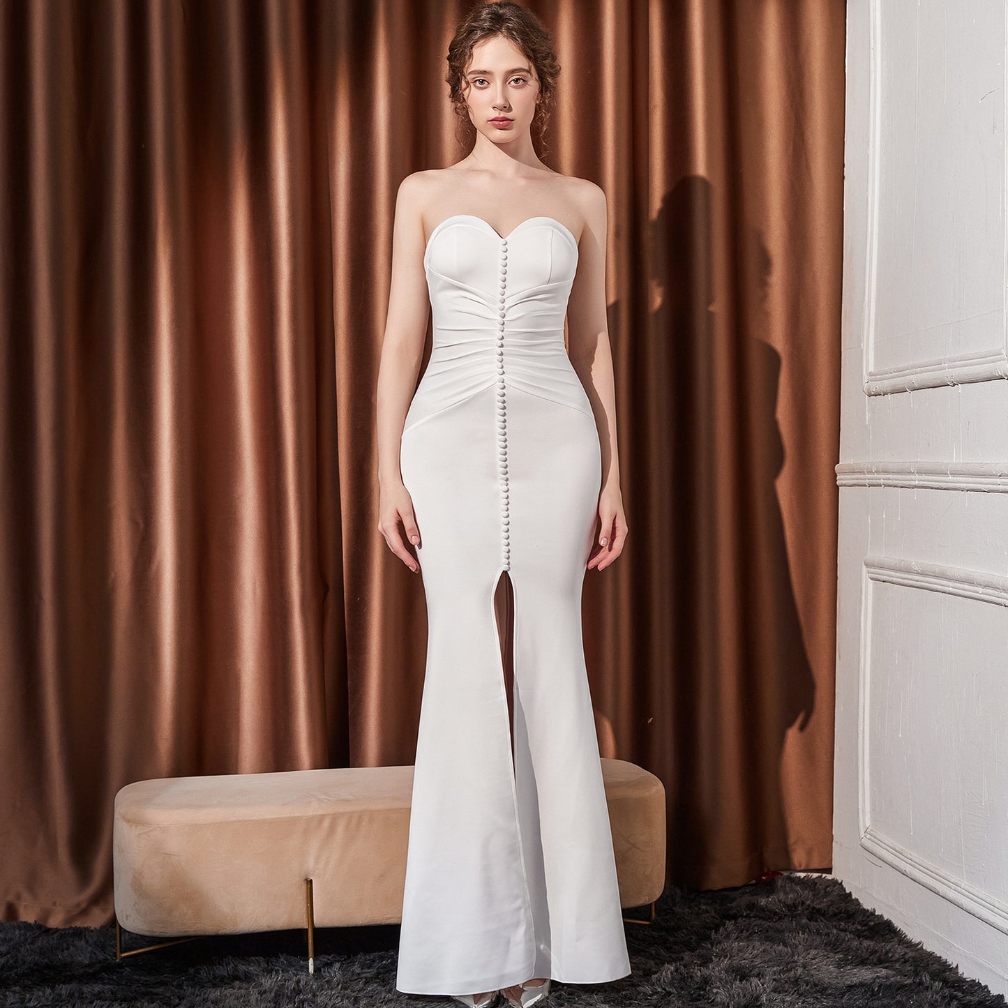 2025 Evening dress female sexy one-word shoulder tube top sexy company annual meeting host exhibition etiquette lady dress