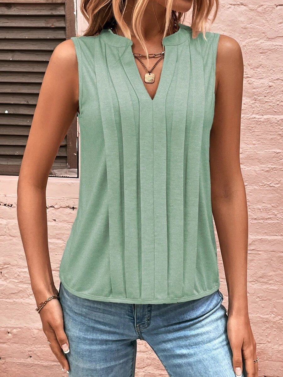2025 Popular, , New women's clothing summer new fashion temperament elegant pleated V-neck vest women's top T