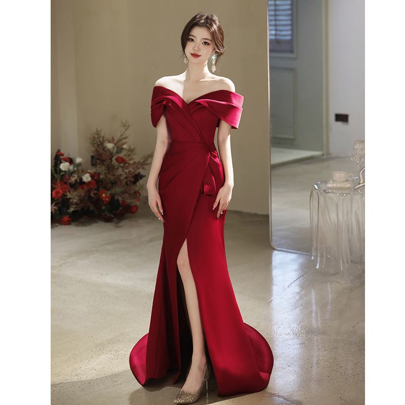 jinran Fishtail dress black evening dress light luxury 2024 new niche tail style banquet annual meeting host slim