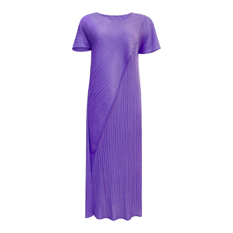2025 spring new Miyake horn sleeve folding lace-up dress for women, thin solid color temperament personality medium and long dress for women