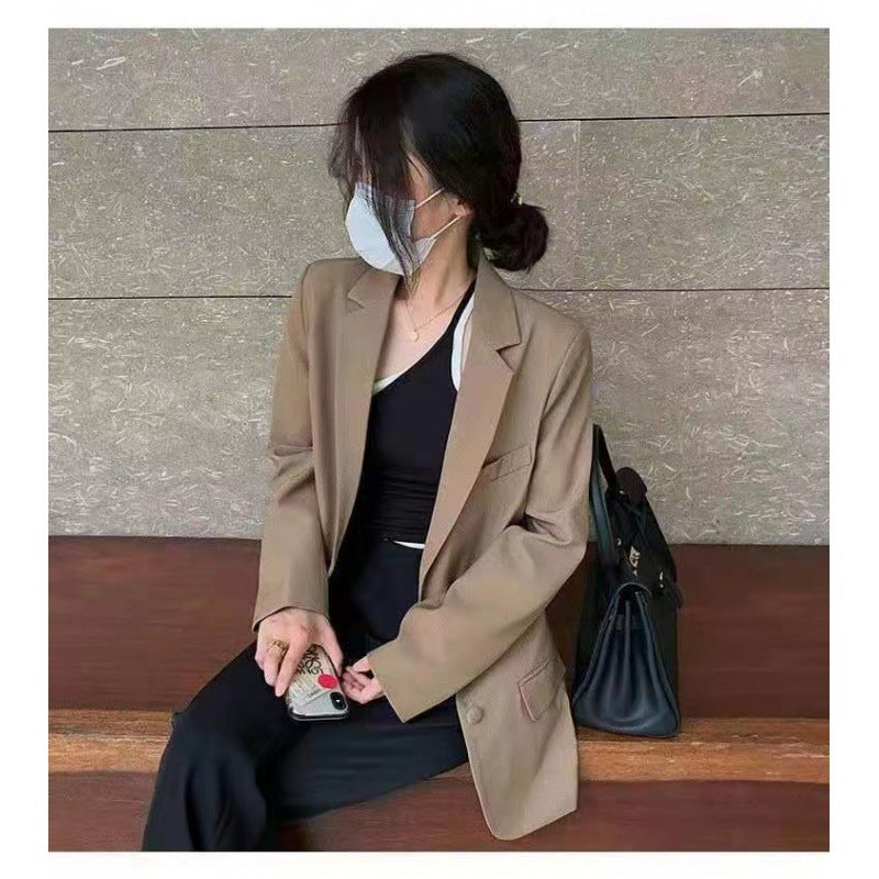 jinran fall outfits women Suit Jacket for Women 2024 Spring and Autumn New Korean Style Loose Slimming Student Mid-Length Jacket Casual Small Suit for Women