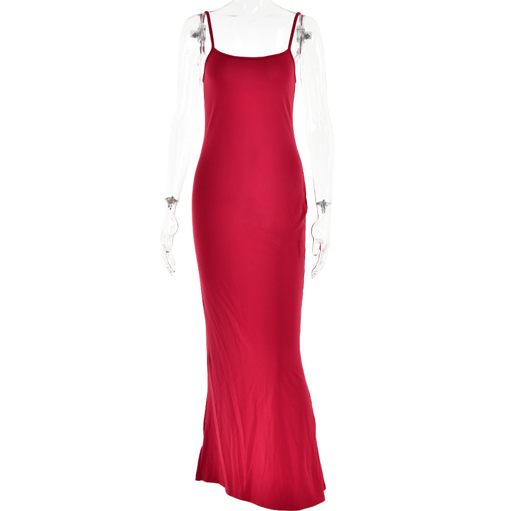 jinran maternity Autumn Hot New Sexy Temperament Strap Backless Slim Stitching Dress Long Dress