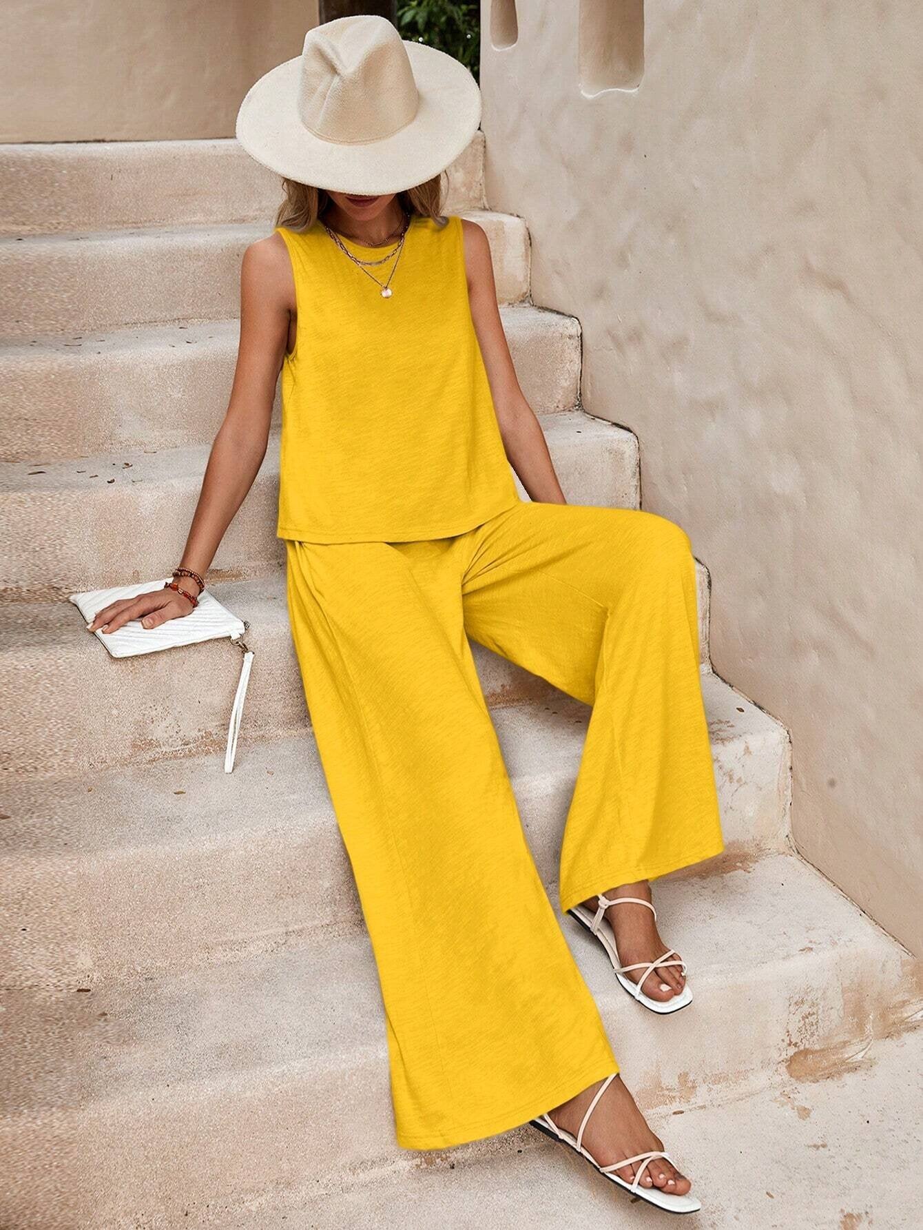 2025 summer new two-piece set women's trend versatile loose pullover round neck casual cotton set women