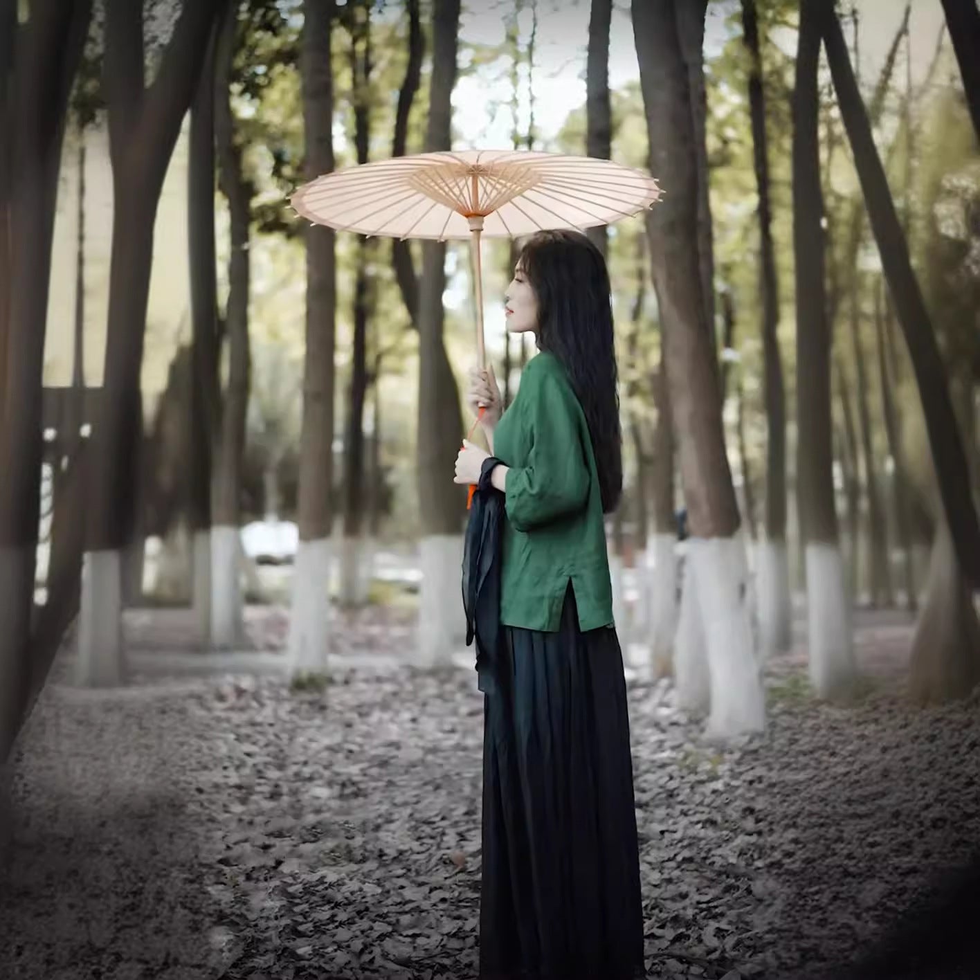 2025 Shan Zizai original, summer and autumn thin pure ramie, diagonal stand-up collar retro literary green shirt 210616