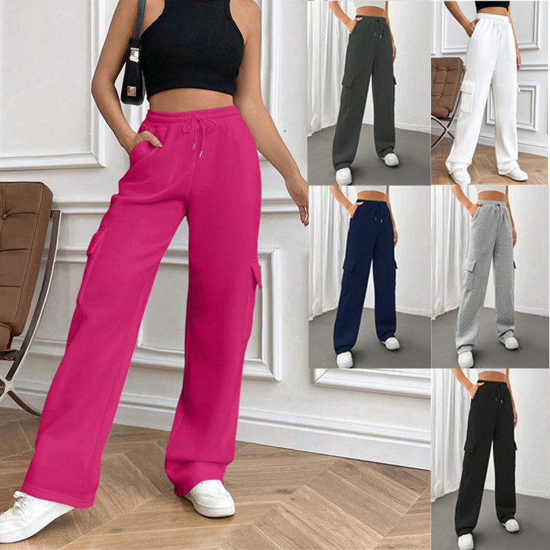 2025 autumn and winter New women's clothing new fashion side purse versatile solid color straight wide-leg sweatpants