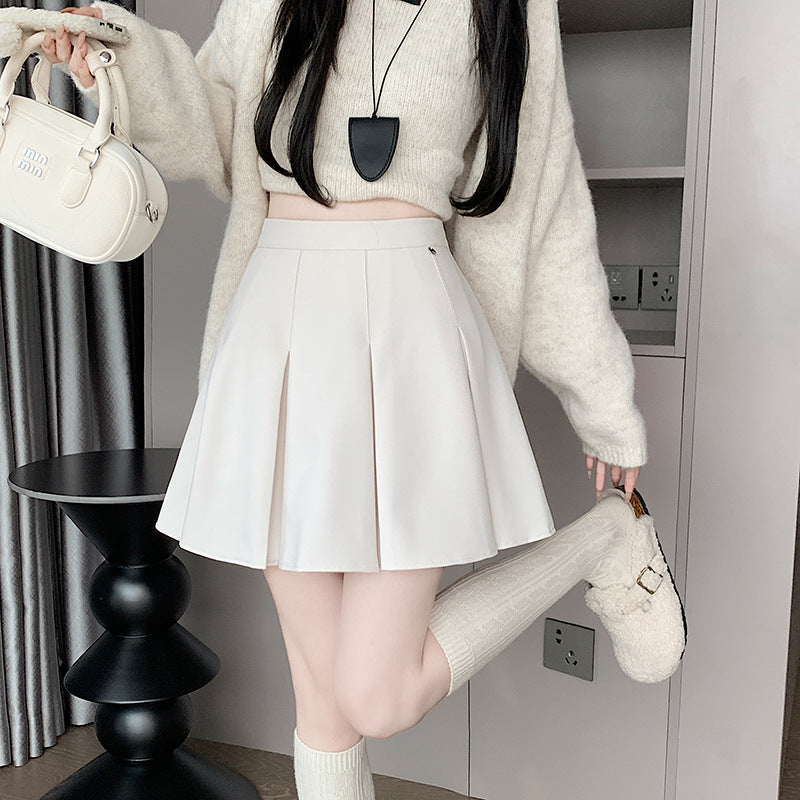 2025 College style sweet pleated short skirt new large size fat MM Korean version high waist thin age reduction A-shaped skirt