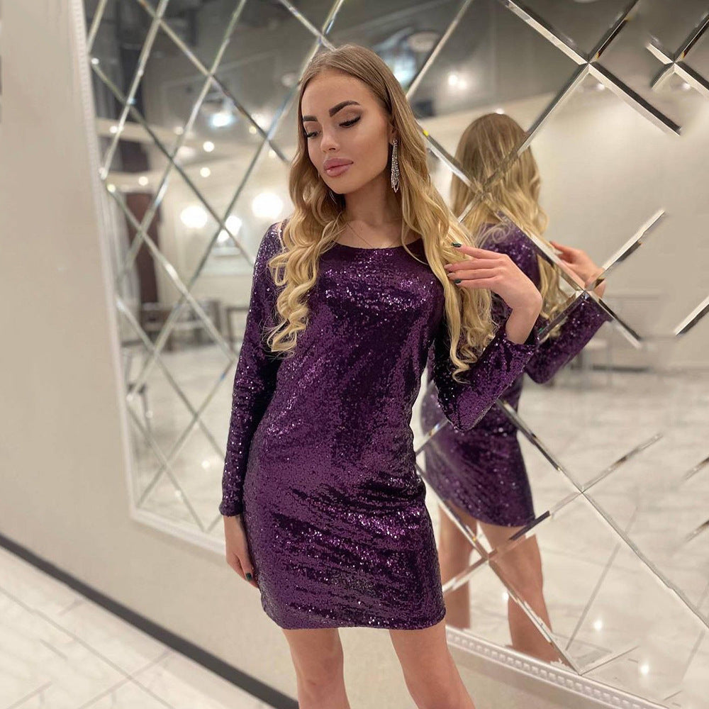 2025 New summer new 2025 women's clothing sexy fashion multi-color sequin dress hip wrap nightclub dress short skirt
