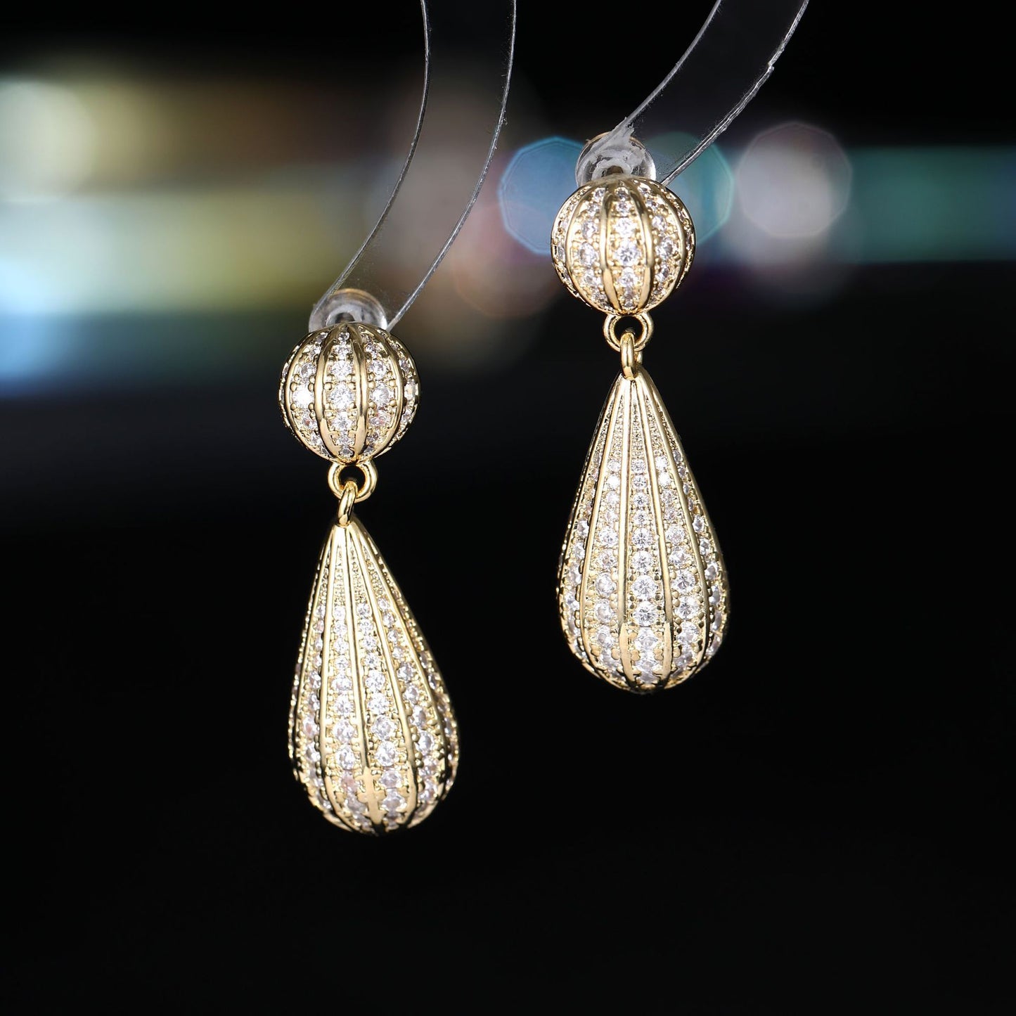 2025 new personality water drop hot air balloon earrings full of zircon light luxury high-end temperament s925 silver needle earrings