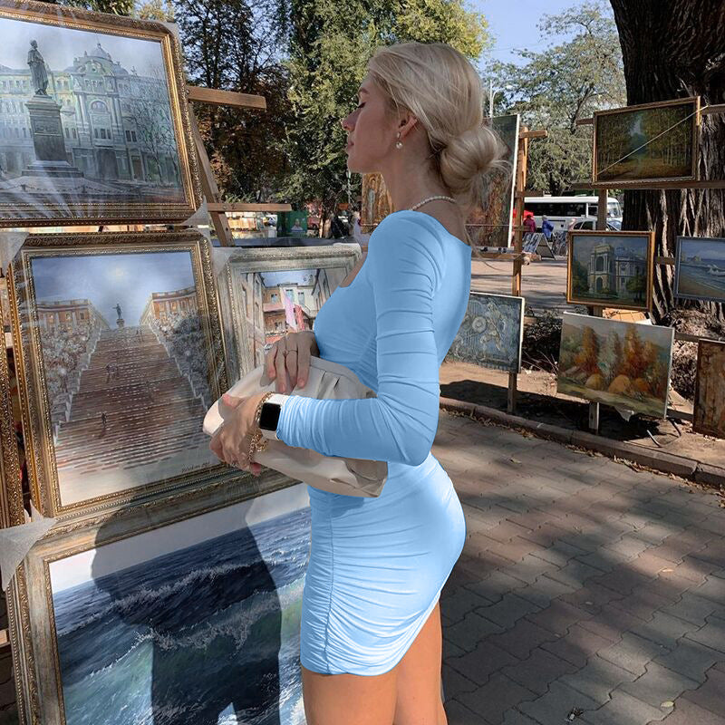 jinran dress to impress codes Hot Selling 2024 Spring and Summer New Elegant Slim-Fit Long-Sleeved Pleated Solid Color Dress Female Fashion