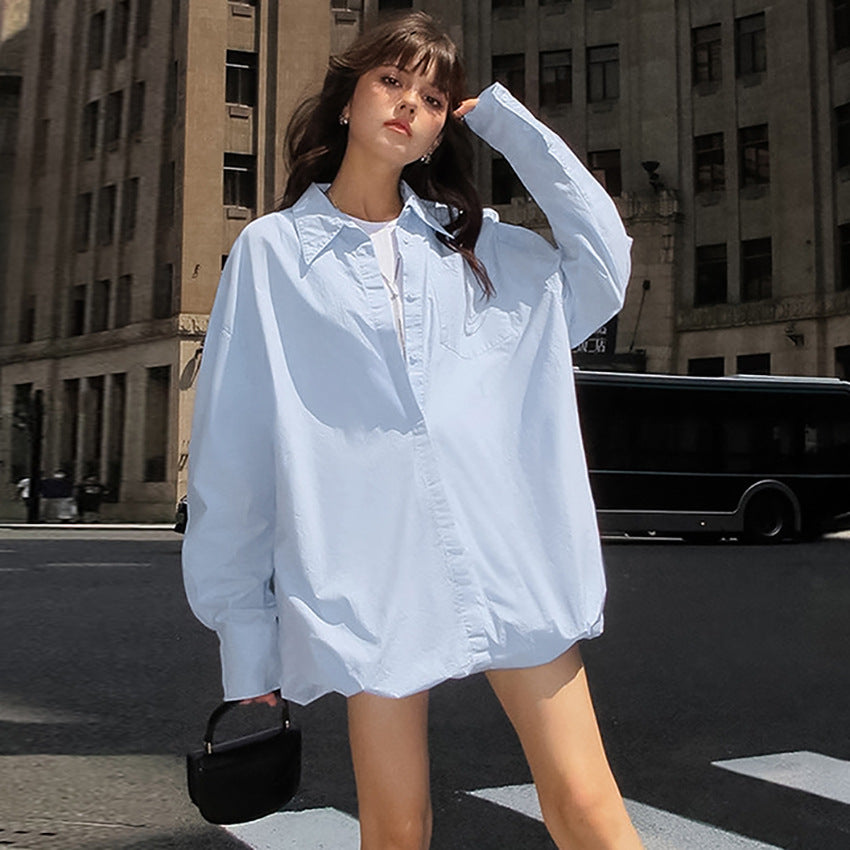 2025 Blue lapel single-breasted loose fashion shirt dress new autumn fashion Popular trade skirt