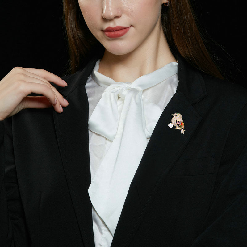 2025 Colored zircon inlaid collar pin accessories cardigan anti-exposure pin design happy bird magpie brooch