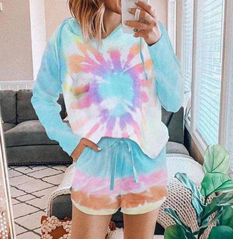 2025 spring and summer new loungewear casual printing summer long-sleeved shorts home two-piece set