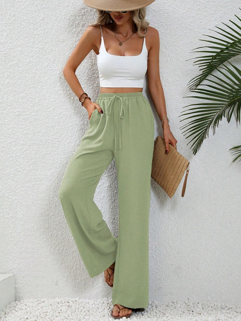 2025 Tiktoktemu women's clothing spring and summer new versatile solid color mopping wide-leg pants casual pants
