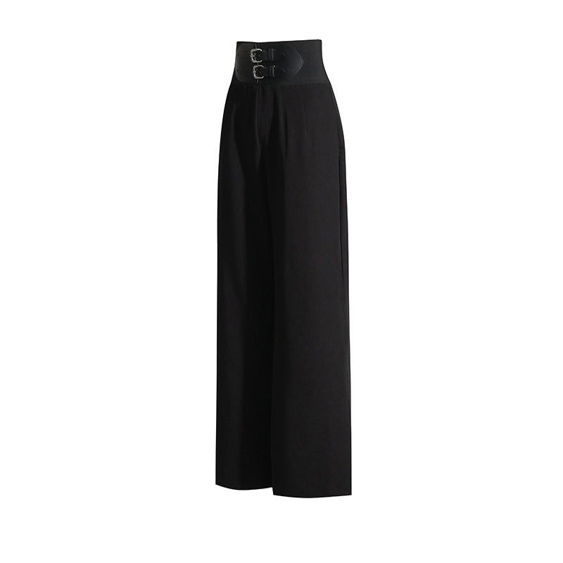 jinran fall trends 2024 outfits Fashionable Ol Commuter Style 2024 Spring New High Waist Leather Waist Seal Design Wide Leg Solid Color Mopping Casual Pants