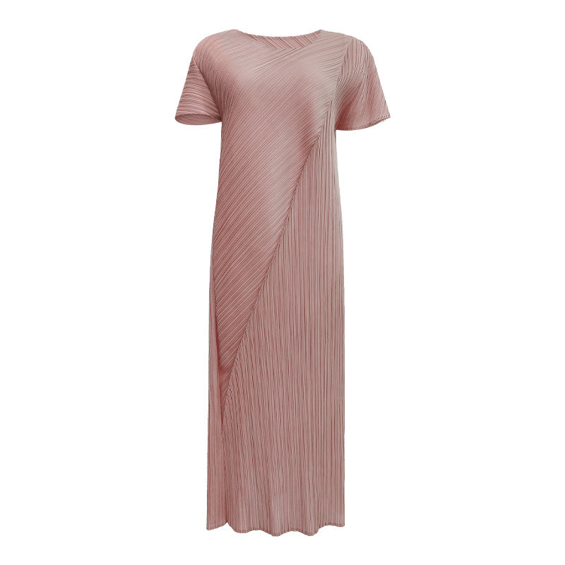 2025 spring new Miyake horn sleeve folding lace-up dress for women, thin solid color temperament personality medium and long dress for women