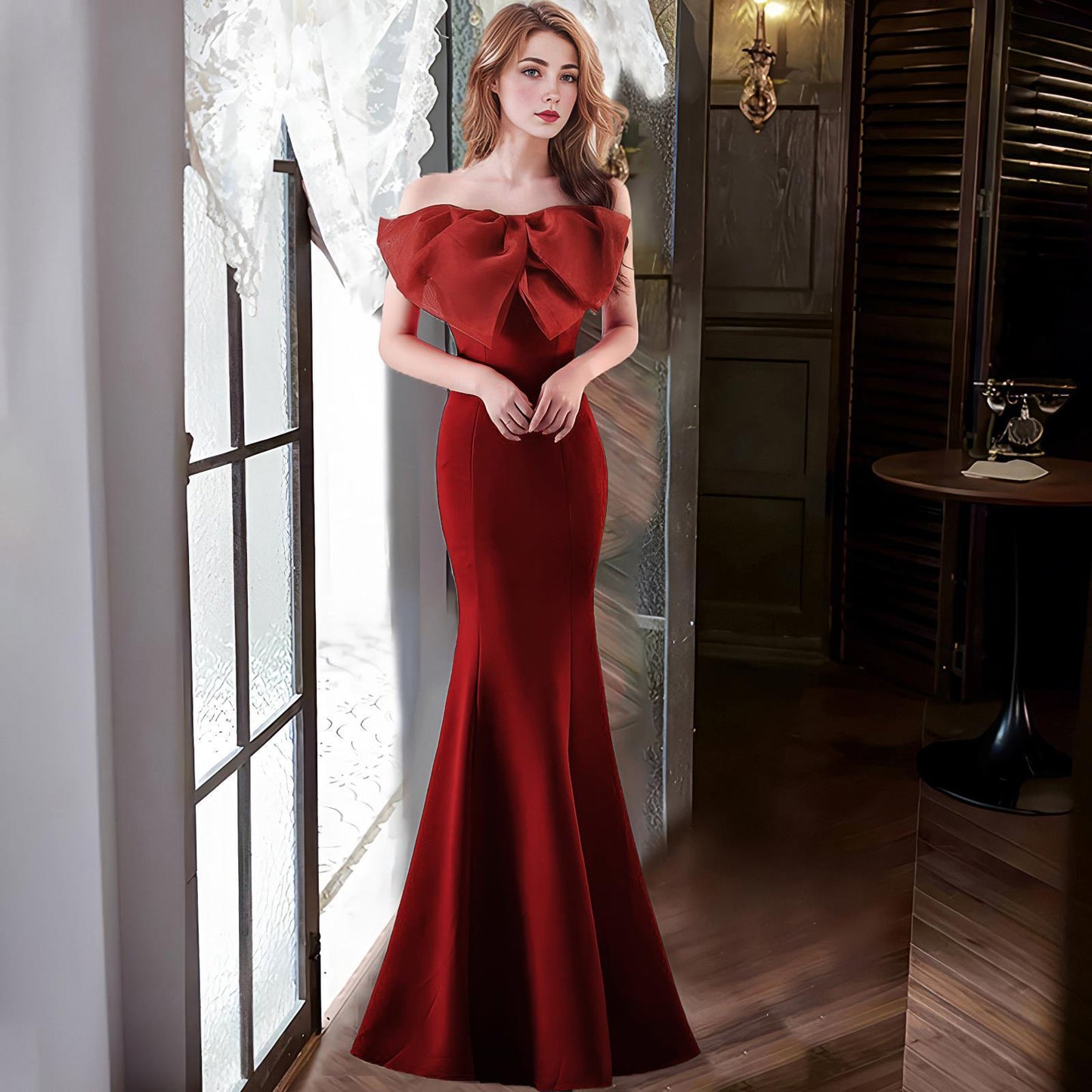2025 Evening dress female sexy slim banquet host model evening temperament thin tube top long fishtail dress