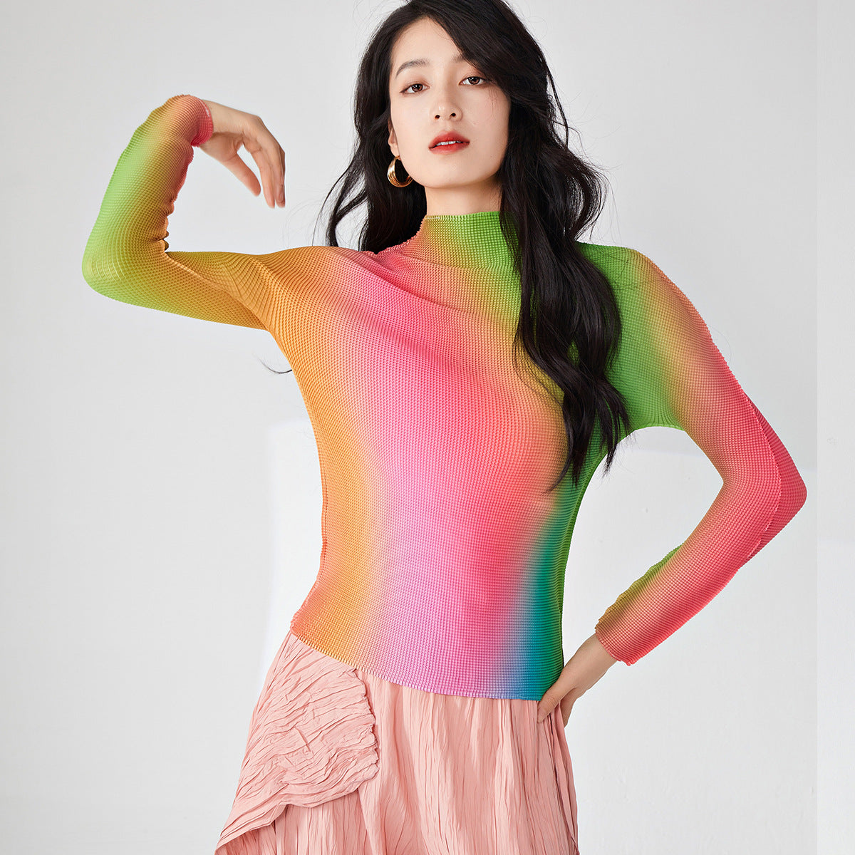 2025 women's t-shirt top Nanyou high-end women's clothing wholesale high-end fashion printed slim-fitting long-sleeved top