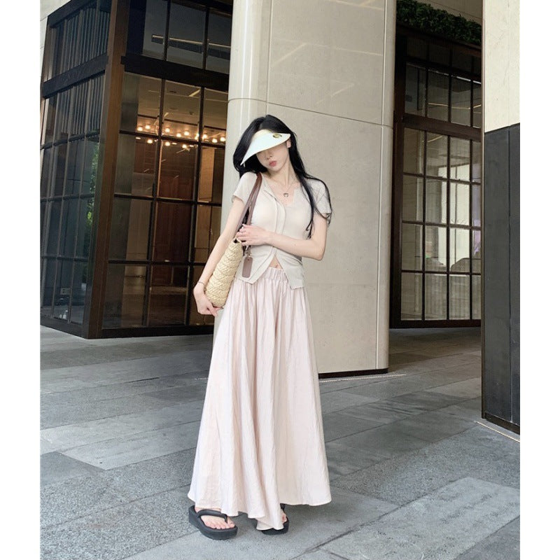 Large size women's clothing retro meat-covering and thin trouser skirt set for women's summer fat mm pear-shaped body slightly fat wear two-piece set
