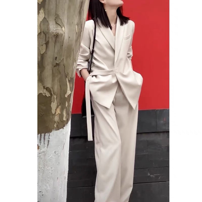 2025 Internet celebrity casual suit women's spring and autumn Dongdaemun Korean version blazer thin wide-leg pants two-piece set Popular trade