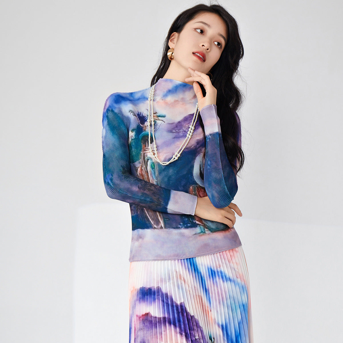 2025 women's t-shirt top Nanyou high-end women's clothing wholesale high-end fashion printed slim-fitting long-sleeved top