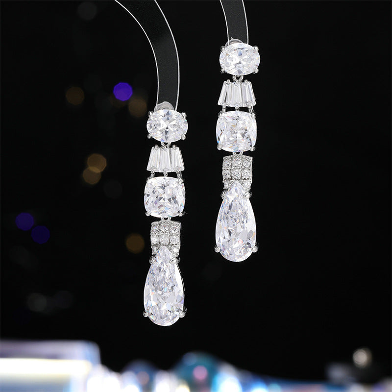 2025 ice crack zircon water drop fringed earrings s925 silver needle fashion versatile autumn and winter luxury temperament earrings