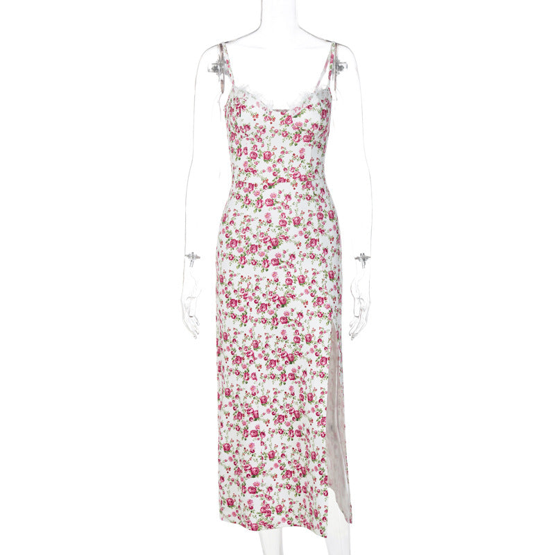 jinran pop culture dress to impress Style 2024 Autumn Popular New Small Floral Split Strap Dress Women's Clothing