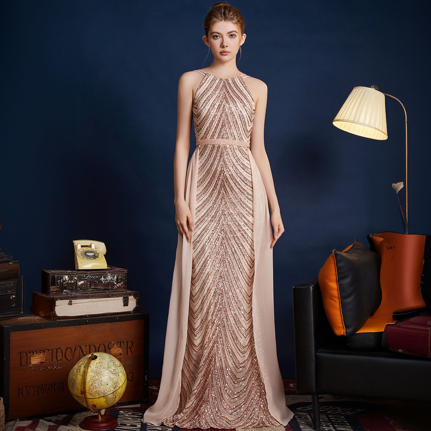 2025 Evening dress dress women's niche light luxury high-end exquisite temperament celebrity style banquet wear slim sequined long dress