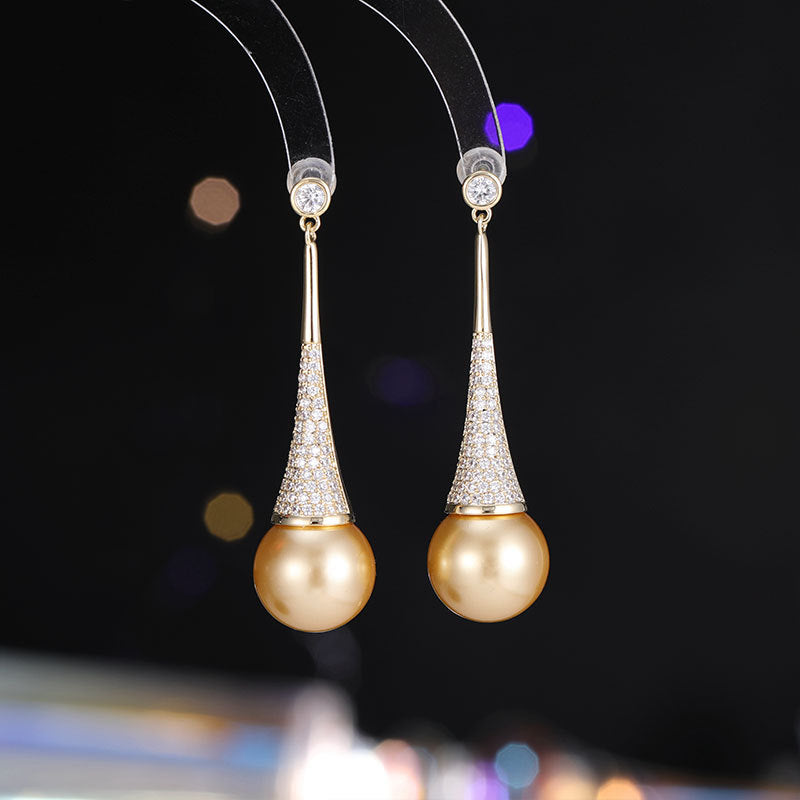2025 new high-end temperament earrings, exquisite niche unique design inlaid zircon pearl long earrings