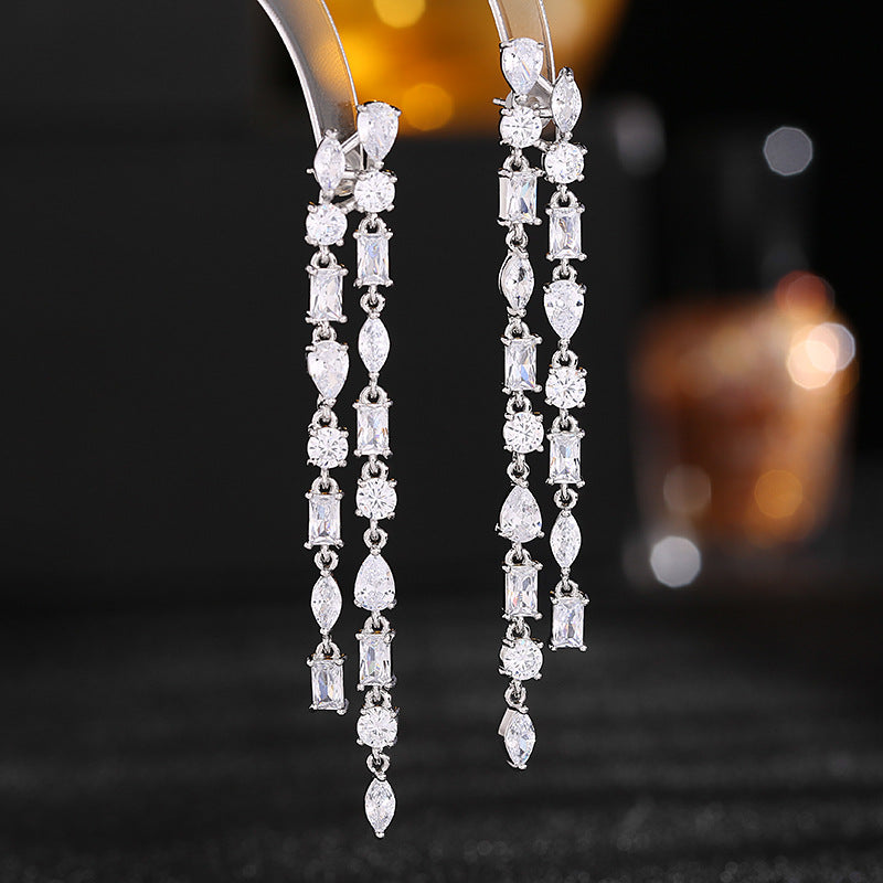 2025 Fashion temperament ear jewelry wholesale geometric super flash large zircon inlay modified face new tassel earrings