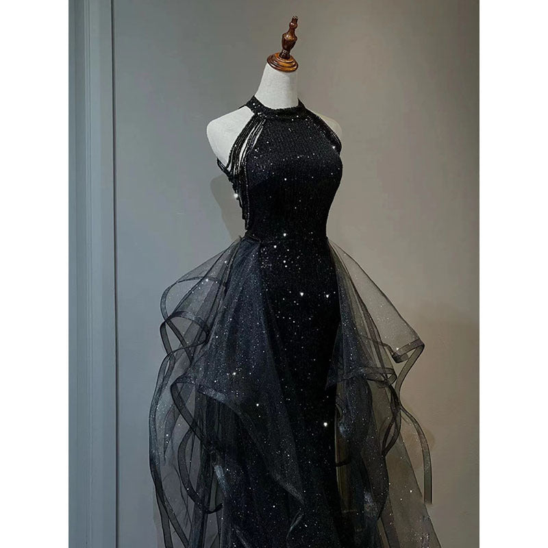 jinran witch dress to impress Black Evening Dress for Women 2024 New Light Luxury Niche High-End High-End Sense Trailing Birthday Party Host Adult Ceremony